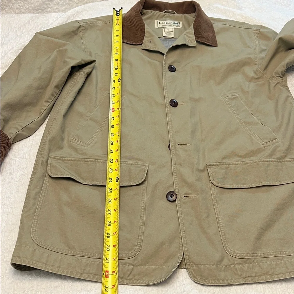 L.L.BEAN MENS COTTON TAN BARN COAT WITH CORDUROY COLLAR SIZE LARGE - Picture 12 of 12